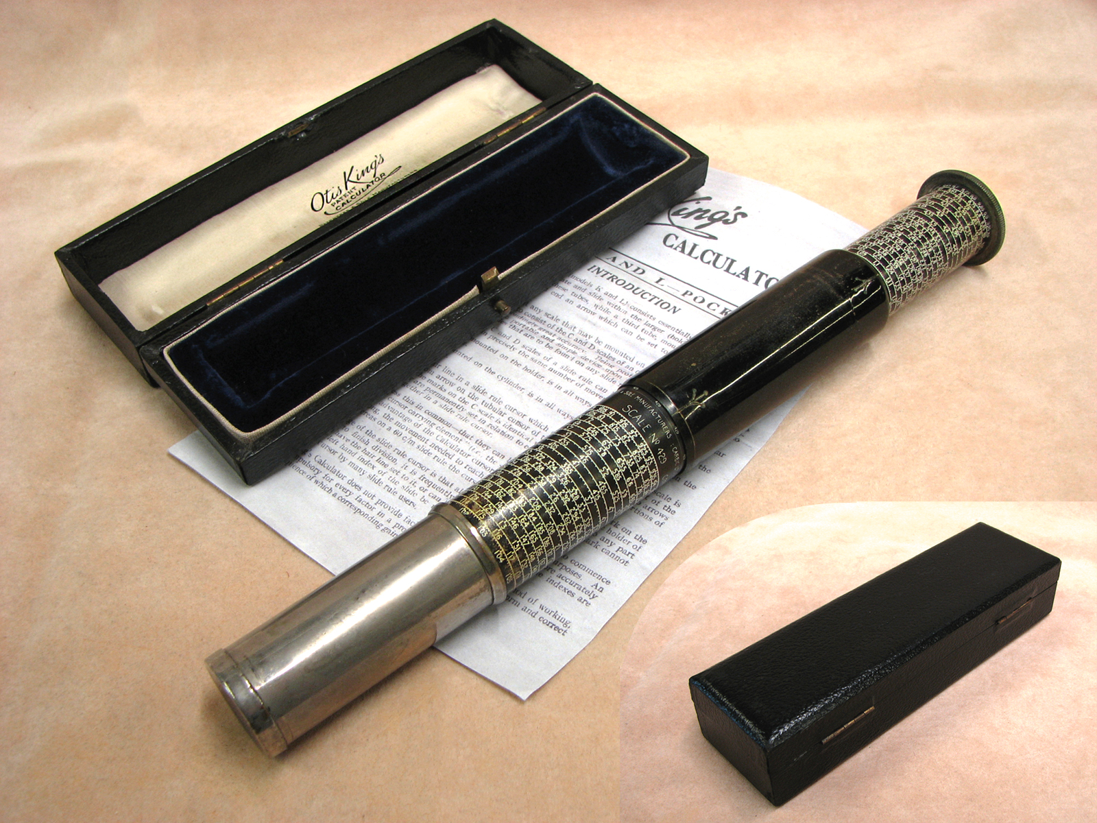 1920's Otis King model L Type A cylindrical slide rule calculator in fitted case